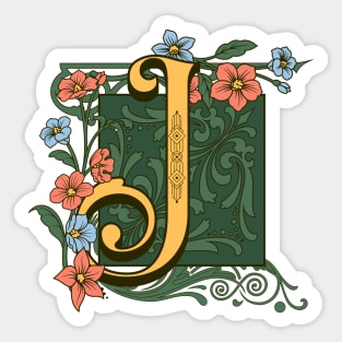 Art Nouveau Letter J, Ornamental Letter J, Art Deco Sticker